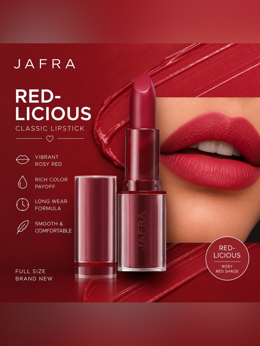 Jafra Classic Lipstick Red-licious | Vibrant Red Lipstick | New